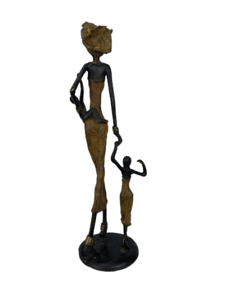 Bronze-Skulptur Frau mit 2 Kindern by Issouf -35 cm